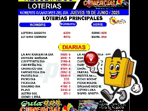 RESUALTADOS DE LAS LOTERIAS JUEVES 19 - 06 -2025